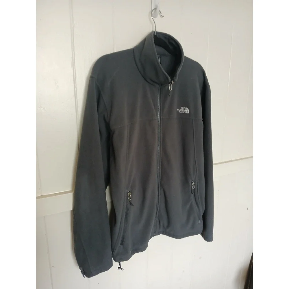 The North Face Full-Zip Pocket Fleece Logo Jacket‎ Mens L Gray Outdoor Hiking